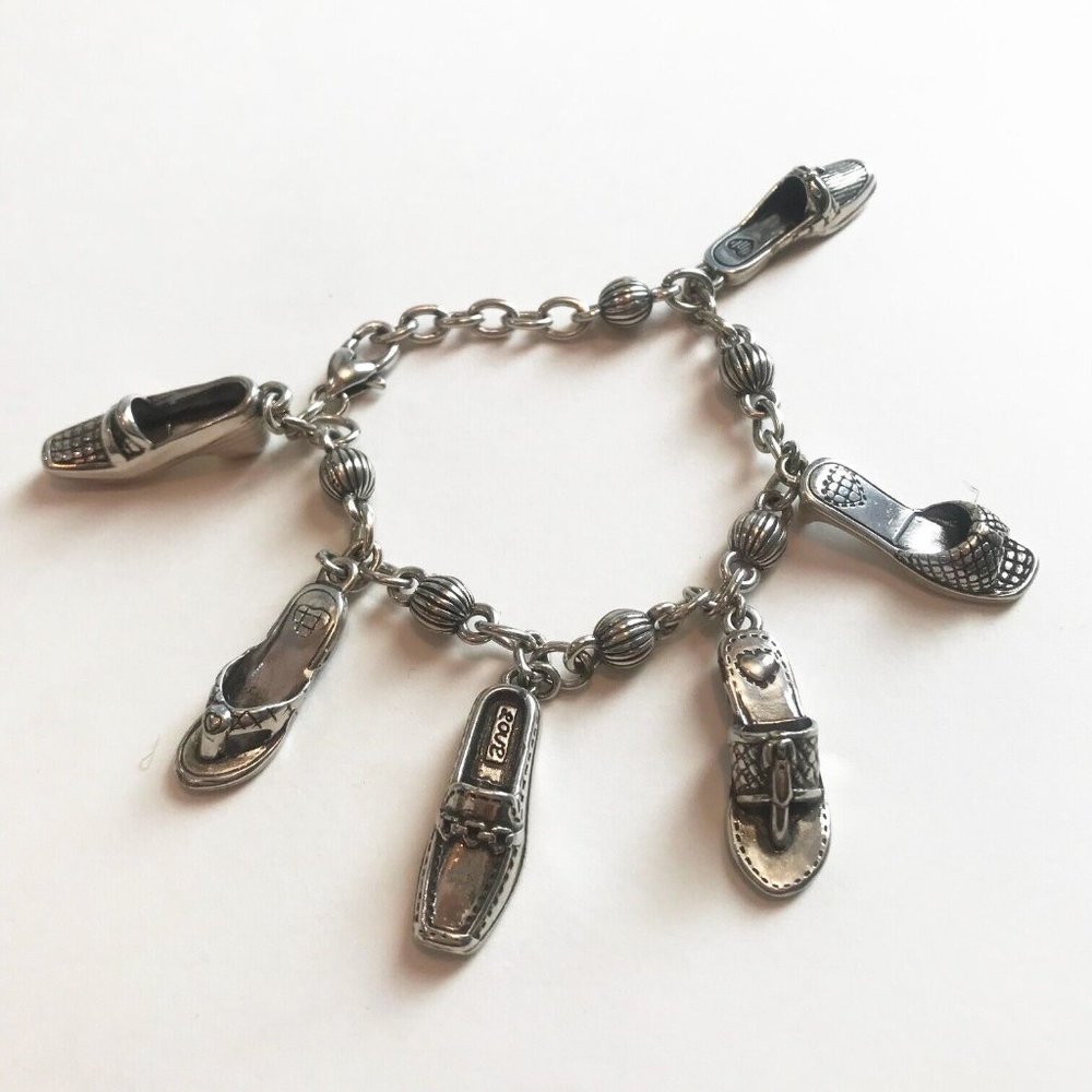 Brighton "Love Shoes" Bracelet Silver Plate Charm Shoe Heels Heart